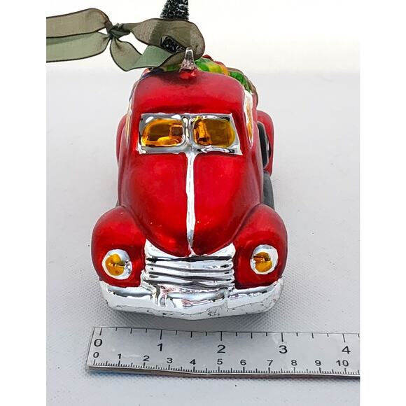 Ornament-Holiday-Glass-Red Pickup Truck-Christmas Tree-Unique-Novelty-Large - Picture 12 of 14